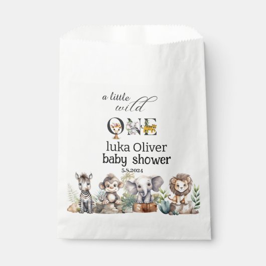 Sachets En Papier un petit baby shower sauvage d'animaux safari (Devant)
