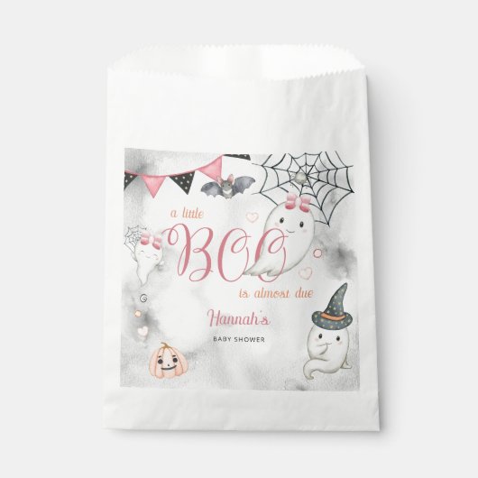 Sachets En Papier Un petit garçon est presque dû Baby shower fille (Devant)