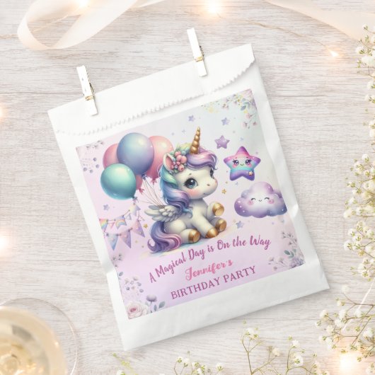 Sachets En Papier Unicorn Anniversaire Fille Purple & Or (Coupé)
