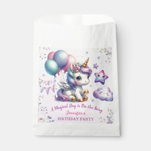 Sachets En Papier Unicorn Anniversaire Fille Purple & Or (Devant)