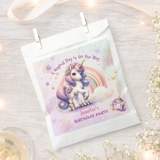 Sachets En Papier Unicorn Birthday Girl Purple Gold Rainbow (Coupé)