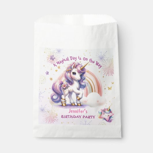 Sachets En Papier Unicorn Birthday Girl Purple Gold Rainbow (Devant)