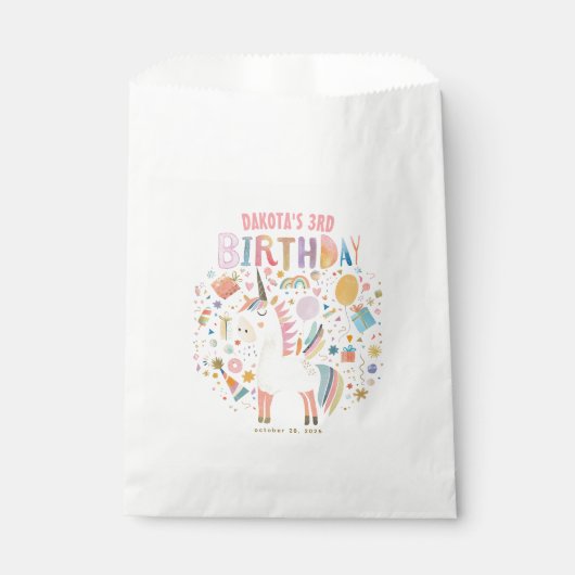 Sachets En Papier Unicorn mignonne fête d'anniversaire (Devant)