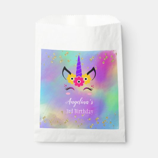 Sachets En Papier Unicorne florale personnalisée Anniversaire Favori (Devant)