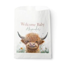 Vache Highland baby shower vert floral