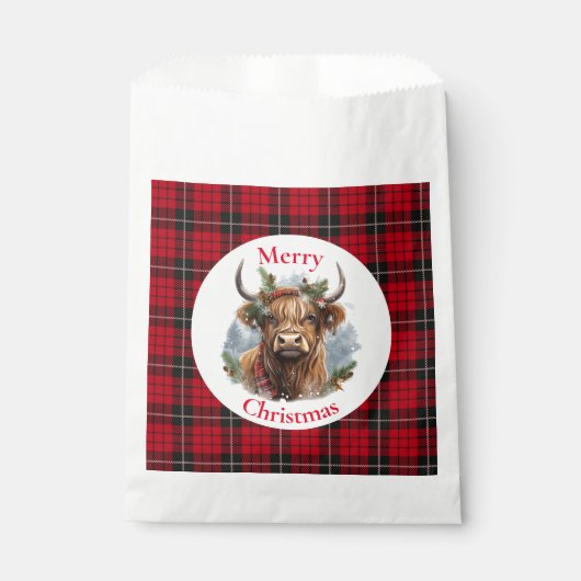 Sachets En Papier Vache rouge À damiers Noël Highlander (Devant)