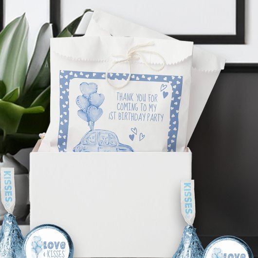 Sachets En Papier Valentine 1er anniversaire Bleu ballon et voiture
