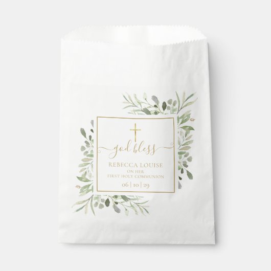 Sachets En Papier Verdure Première communion Gold Script (Devant)