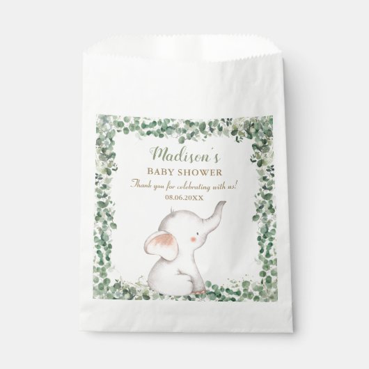 Sachets En Papier Vert Eléphant mignon Baby shower neutre genre (Devant)