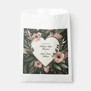 Sachets En Papier Vert foncé luxuriant et rose pâle Mariage floral