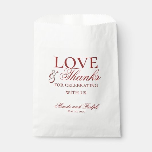 Sachets En Papier Vieux argent moderne Bold Red Love et Merci Mariag (Devant)