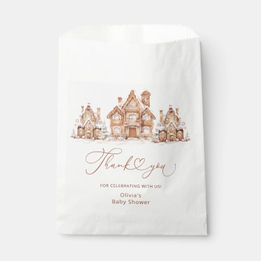 Sachets En Papier Village de Noël Baby shower bleu Merci (Devant)