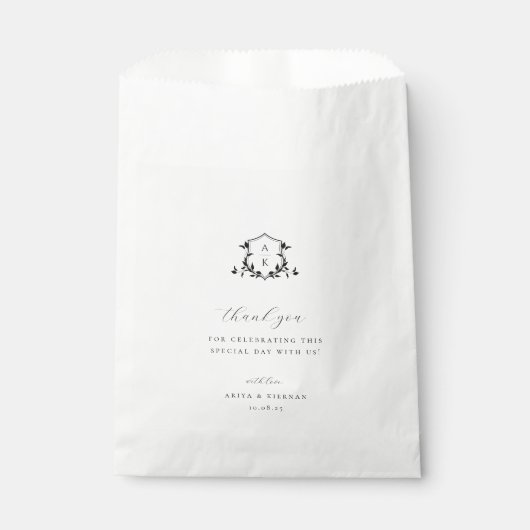 Sachets En Papier Vins intemporels Crête noire Mariage Monogramme (Devant)