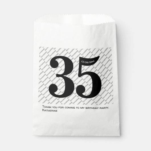 Sachets En Papier Votre nom Motif Bold Black Age 35 Numéro Date (Devant)