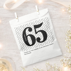 Sachets En Papier Votre nom Motif Bold Black Age 65 Numéro Date