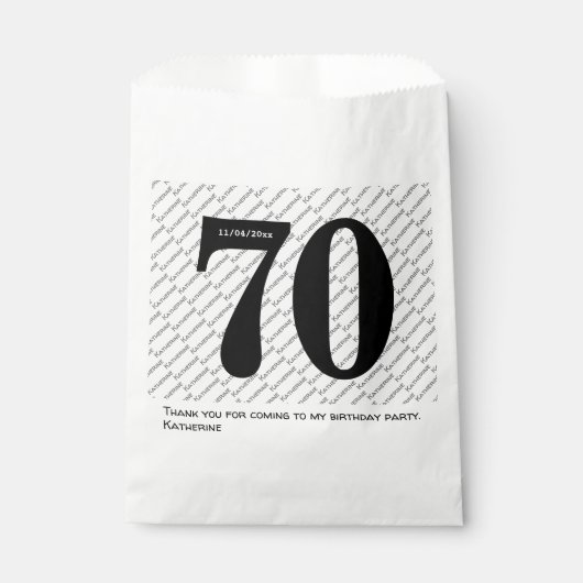 Sachets En Papier Votre nom Motif Bold Black Age 70 Numéro Date (Devant)