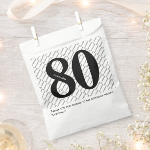 Sachets En Papier Votre nom Motif Bold Black Age 80 Numéro Date