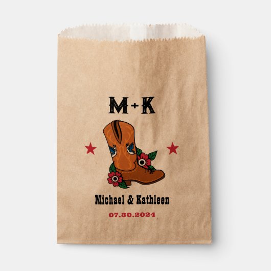 Sachets En Papier Western Floral Cowboy Boot Boho Mariage campagnard (Devant)