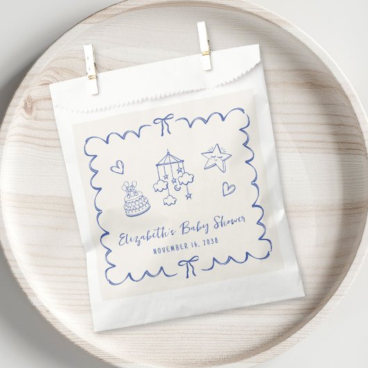 Sachets En Papier Whimsical Blue Wavy Frame Baby Boy Douche