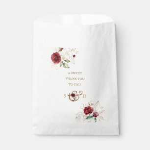 Sachets En Papier Whimsical Bourgogne Gold Flowers Monogramme Mariag