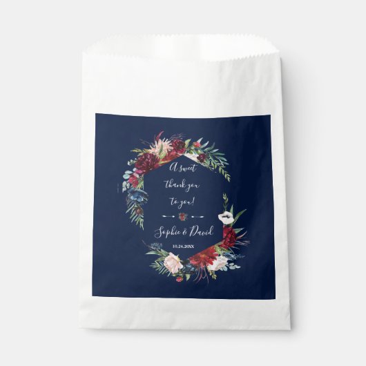 Sachets En Papier Whimsical Burgundy Blush Flowers Mariage bleu mari (Devant)