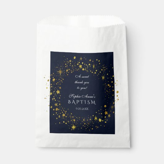 Sachets En Papier Whimsical Gold Starry Night Boy Baptism Merci (Devant)