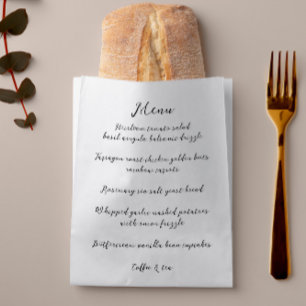 Sachets En Papier Whimsical manuscrit menu personnalisé Boulangerie