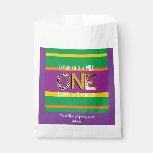 Sachets En Papier Wild One 1er anniversaire de fête Safari (Devant)