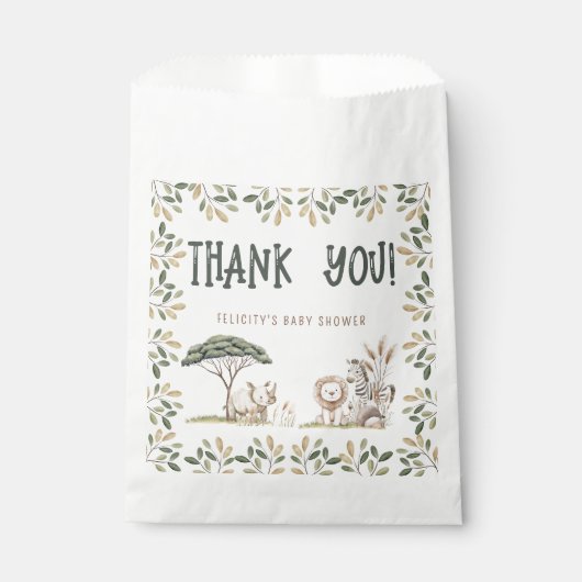 Sachets En Papier Wild One Safari Animaux Baby shower neutre (Devant)