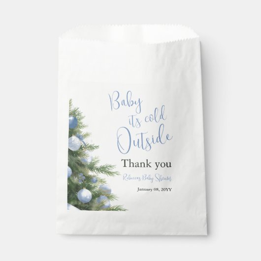 Sachets En Papier Winter It's Cold Outside Blue Bow Baby Shower (Devant)