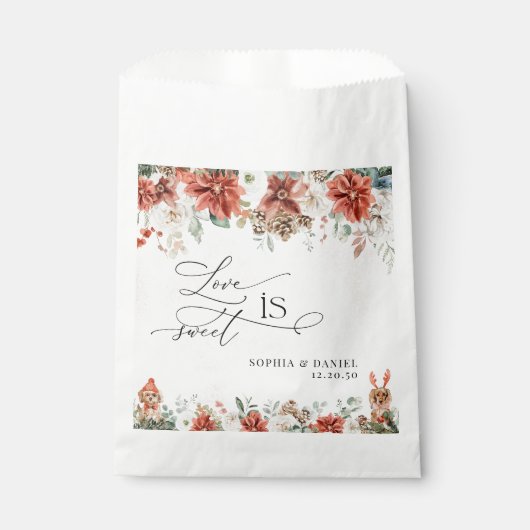 Sachets En Papier Winter Red Greenery Pinecone Wedding Favor Bags (Devant)