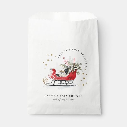 Sachets En Papier Winter Sleigh Its Cold Outside Neutral Baby Shower (Devant)
