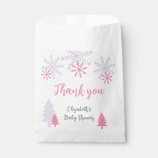Sachets En Papier Winter Wonderland Baby shower Pink Snowflakes (Devant)