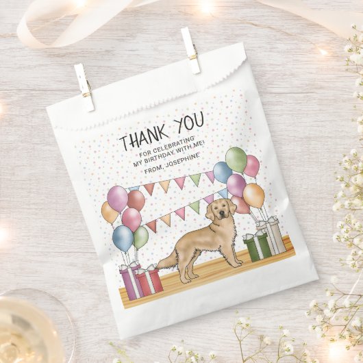 Sachets En Papier Yellow Golden Retriever Pastel Anniversaire Merci (Coupé)
