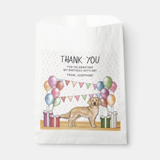 Sachets En Papier Yellow Golden Retriever Pastel Anniversaire Merci (Devant)