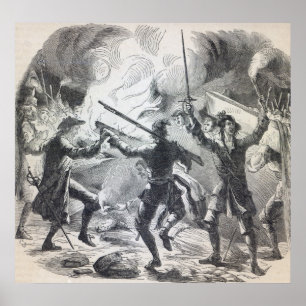 Sacheverell-rioters vernietigen een deel van een k poster
