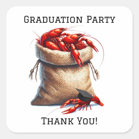 Sack of Crawfish Afstudeerfeest Dank u Vierkante Sticker (Voorkant)