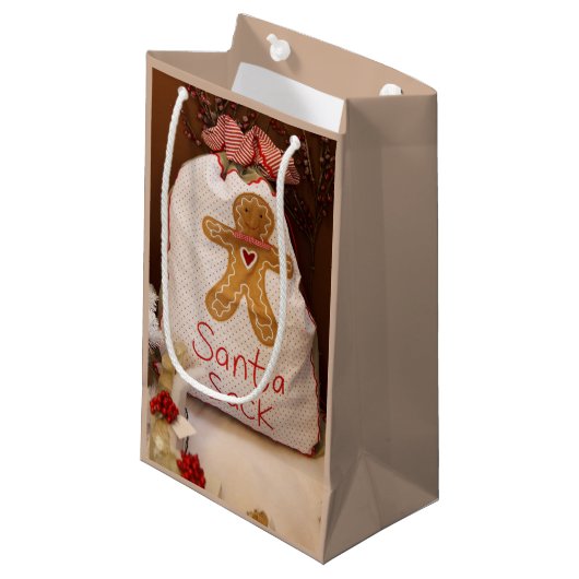 Sack Sack Small Tan Gift Bag Klein Cadeauzakje (Voorkant Gekanteld)