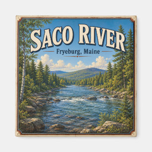 Saco River Fryeburg Maine Vintage Schitterend Vier Magneet
