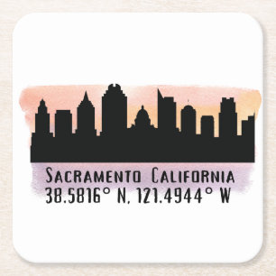 Sacramento CA City Skyline Vierkante Kartonnen Onderzetter