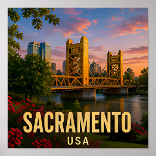 Sacramento Californië Riverfront Brug Reis Gif Poster