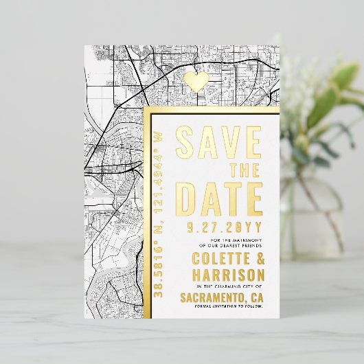 Sacramento Liefde Locator | Bruiloft Bewaar de dat Folie Uitnodiging (Staand Voorkant)