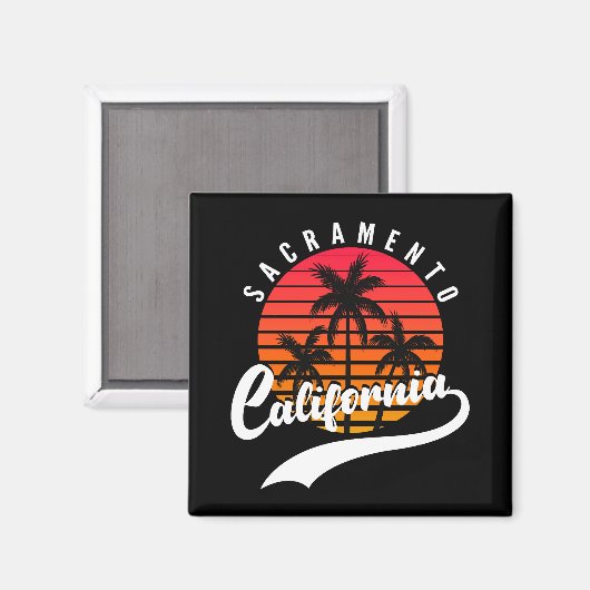 Sacramento Retro Sunset and Palm Trees Magnet Magneet (Voorkant / Achterkant)