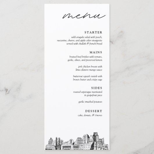 Sacramento Skyline Schets Bruiloft Diner Menu (Voorkant)