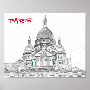 Sacre Coeur Basilica op Montmartre hill, Parijs Poster