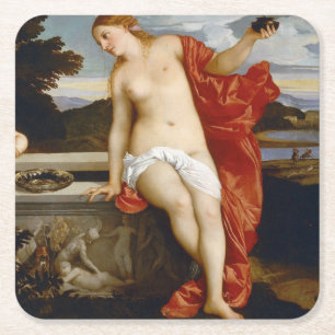 Sacred and Profane Love, Tiziano Vecelli, 1515 Vierkante Kartonnen Onderzetter