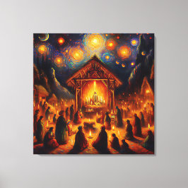 Sacred Fire Beneath the Starry Night Canvas Afdruk