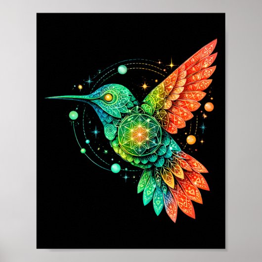 Sacred Geometry Hummingbird Mystic Celestial Desig Poster (Voorkant)