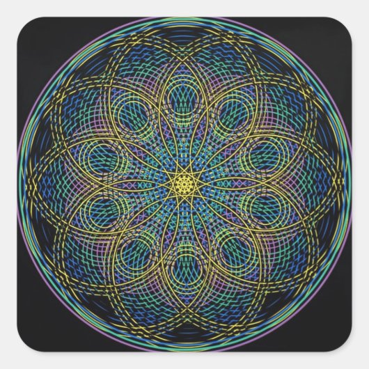 Sacred Geometry Mandala: Sincerity - Handtekening Vierkante Sticker (Voorkant)
