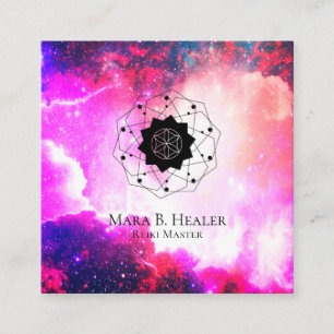 * Sacred Geometry Nebula Universe Pink Paars Vierkante Visitekaartje